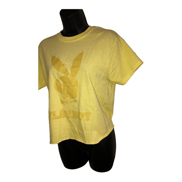 playboy‎ yellow slightly crop raglan hem iconic playboy logo t-shirt size small - Picture 4 of 11